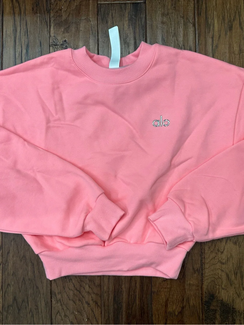 ALO Yoga Neon Bubblegum Pink Cropped Crew Sweatshirt